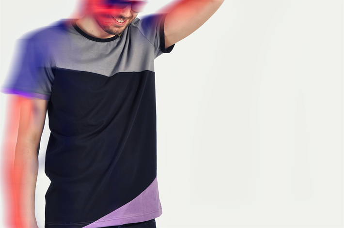 Pattern pánské tričko šedo černo fialové