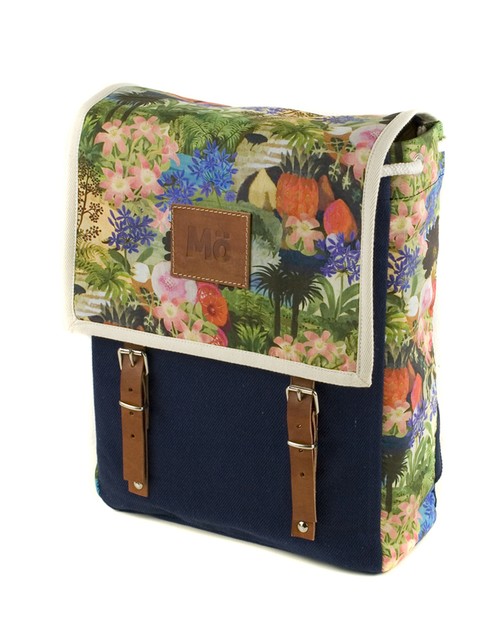 Mö Heap modrý batoh na záda s květinovým vzorem