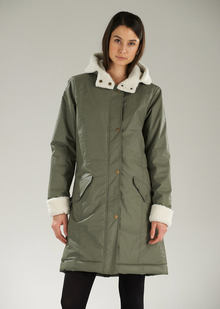 Supremebeing dámská dlouhá olivová zimní bunda s kožíškem