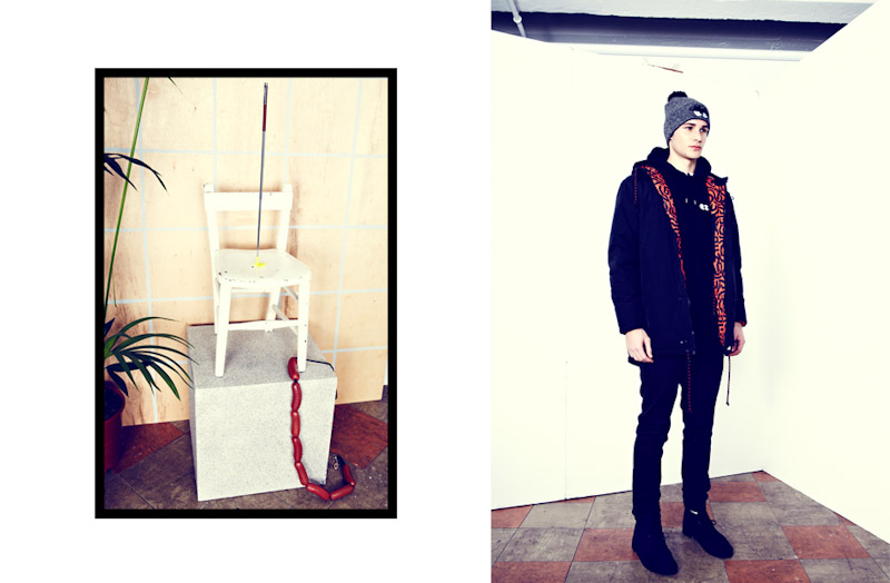 Lazy Oaf pánská zimní bunda, černé kalhoty pánské