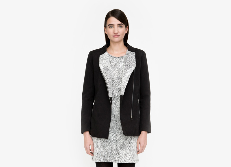 Frisur – černá podzimní vlněná bunda na zip, bunda z vlny, dámská | Podzimní a zimní oblečení – dámské