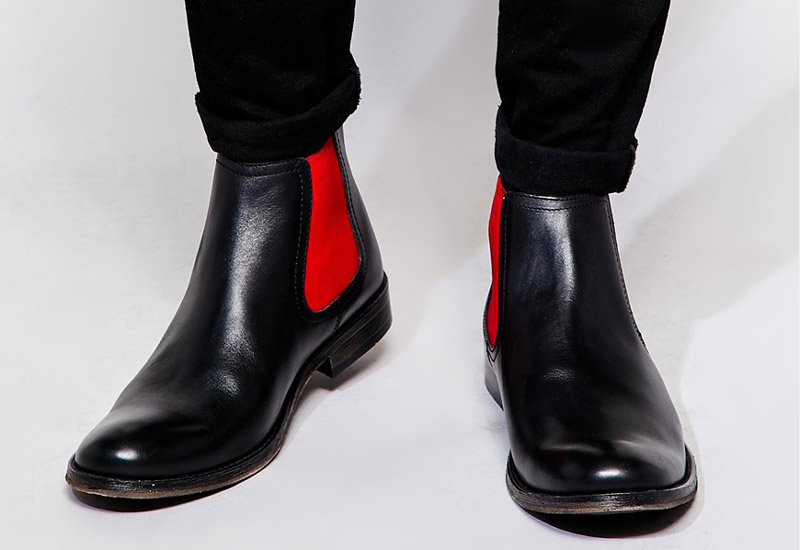 Boty perka – Chelsea Boots – pánské, kožené, – černé, červené | Kotníkové boty – pánské