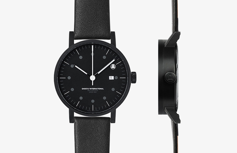 Ghostly International – černé náramkové hodinky, designové, kožený řemínek | Pánské a dámské hodinky