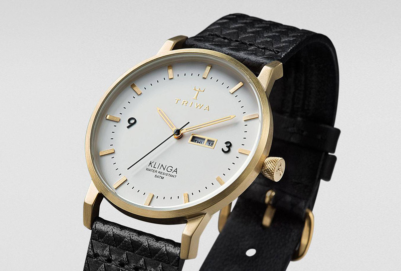 Hodinky Triwa Klinga – náramkové, pánské, dámské, zlaté pouzdro, černý náramek, bílý ciferník
