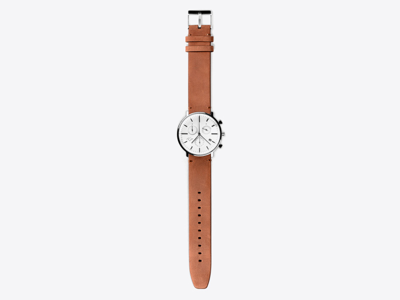 Paulin – pánské hodinky  C200E, náramkové, bílý ciferník, hnědý kožený náramek, ocelové pouzdro