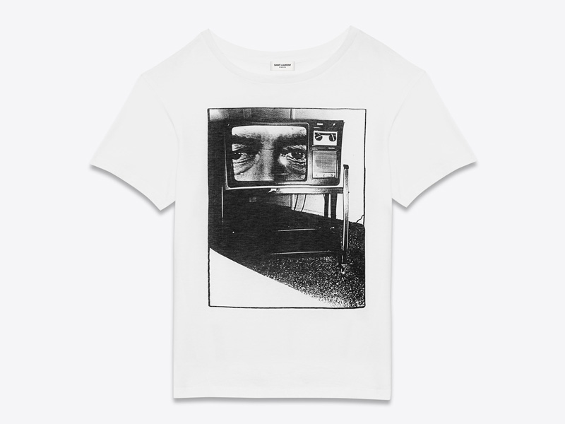 Bruce Conner x Saint Laurent – luxusní tričko s potiskem, bílé, The Late Night Movie on TV