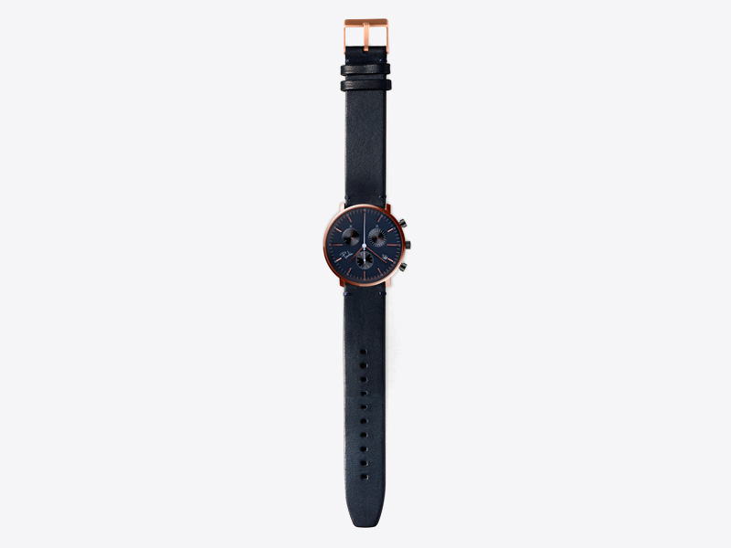 Paulin – pánské hodinky C200A, náramkové, modrý ciferník, modrý kožený náramek, ocelové zlacené pouzdro