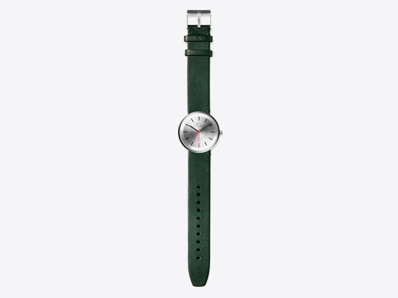 Paulin – pánské a dámské hodinky S75D, náramkové, zelený kožený náramek, ocelové pouzdro, šedý ciferník