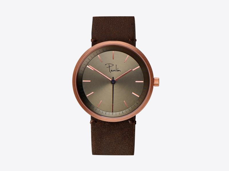 Paulin – pánské a dámské hodinky S75A, náramkové, hnědý kožený náramek, ocelové zlacené pouzdro, hnědý ciferník