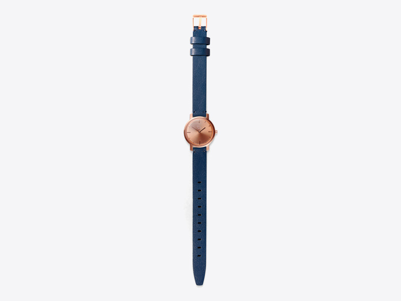 Paulin – dámské hodinky C50A, náramkové, modrý kožený náramek, ocelové zlacené pouzdro