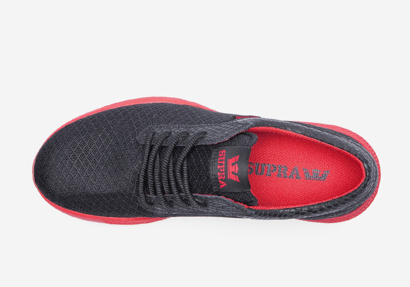 Boty Supra Hammer Run – běžecké tenisky, černé, červená podrážka, sneakers, pánské a dámské, horní pohled