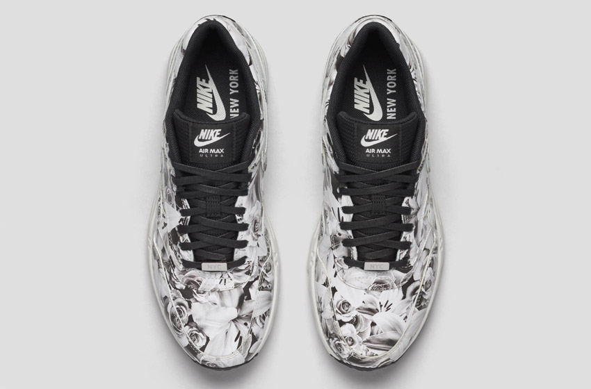 Nike Air Max 1 Ultra City – New York – dámské boty, barevné tenisky s květinovými vzory – šedé – sneakers