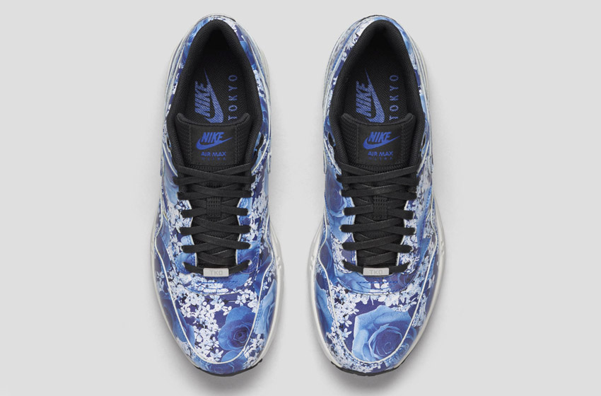 Nike Air Max 1 Ultra City – Tokyo – dámské boty, barevné tenisky s květinovými vzory – modré – sneakers