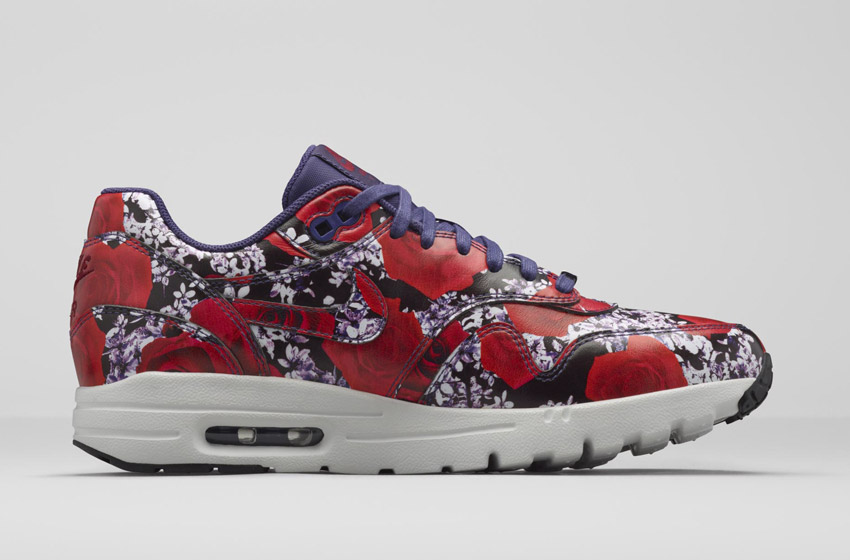 Nike Air Max 1 Ultra City – London – dámské boty, barevné tenisky s květinovými vzory – červené – sneakers