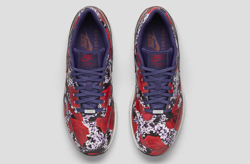 Nike Air Max 1 Ultra City – London – dámské boty, barevné tenisky s květinovými vzory – červené – sneakers
