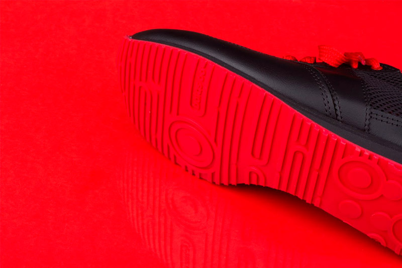 Botas 66 — Run — Knight Rider — černé běžecké boty, kožené retro tenisky, dámské a pánské, červená podrážka, červené tkaničky