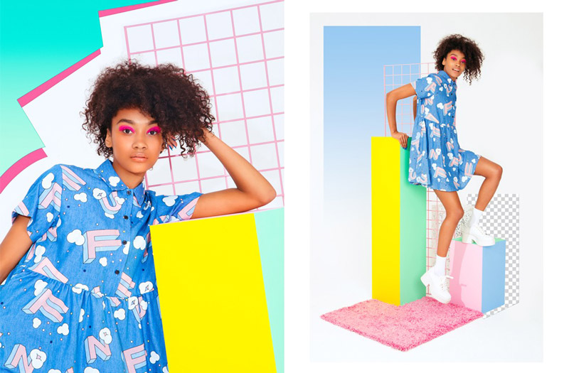 Lazy Oaf — Fun Project — dámské modré letní šaty s ilustracemi