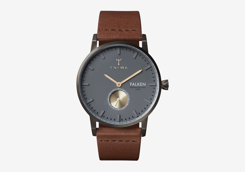 Hodinky Triwa – Walter Falken – pouzdro ocelové tmavě šedé barvy, tmavě hnědý náramek – dámské a pánské, elegantní náramkové