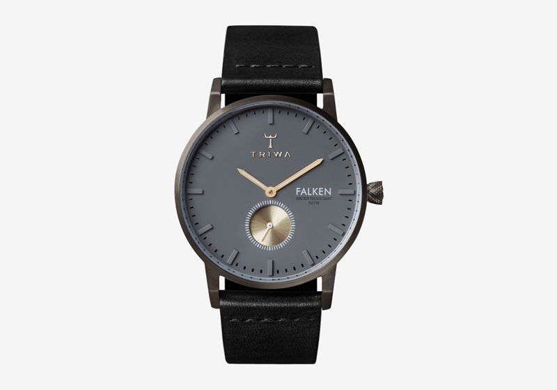 Hodinky Triwa – Walter Falken – pouzdro ocelové tmavě šedé barvy, černý náramek – dámské a pánské, elegantní náramkové
