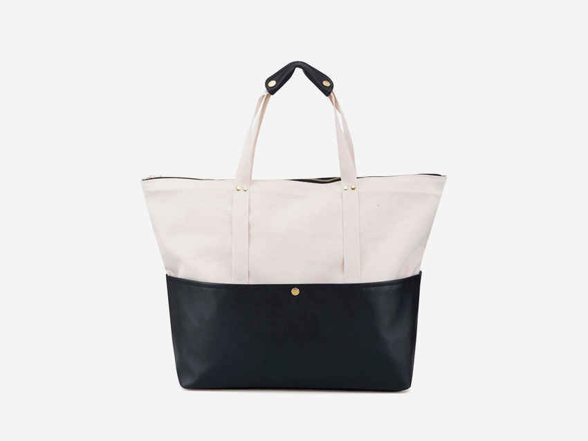 Plátěná bavlněná taška s koženkou Zoot & Mumray – bílá, krémová, městská taška do ruky se zipem