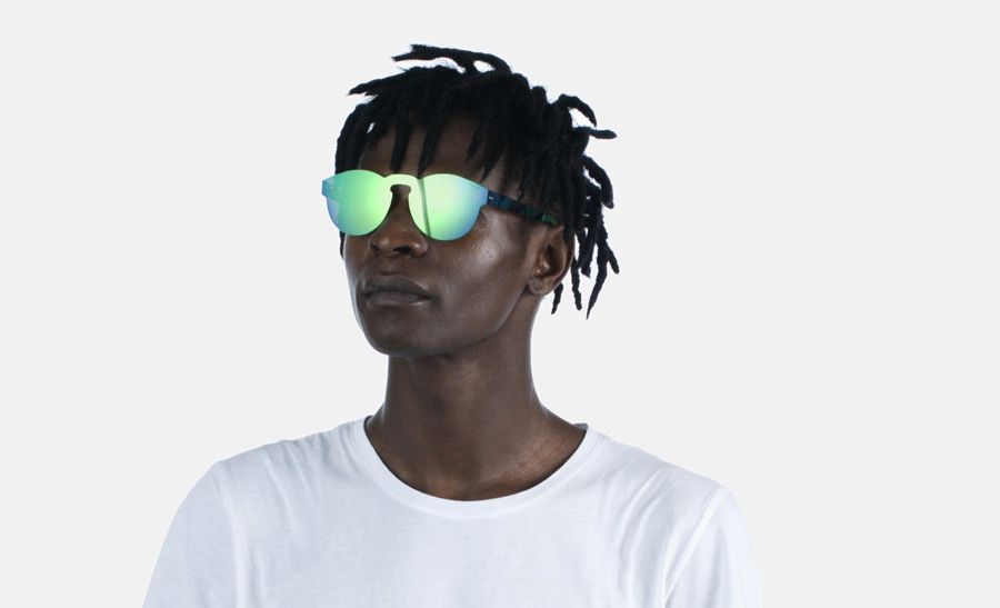 Super by RETROSUPERFUTURE® — retrofuturistické sluneční brýle bez obrouček, moderní, zrcadlové brýle — zelené, modré — skla Zeiss