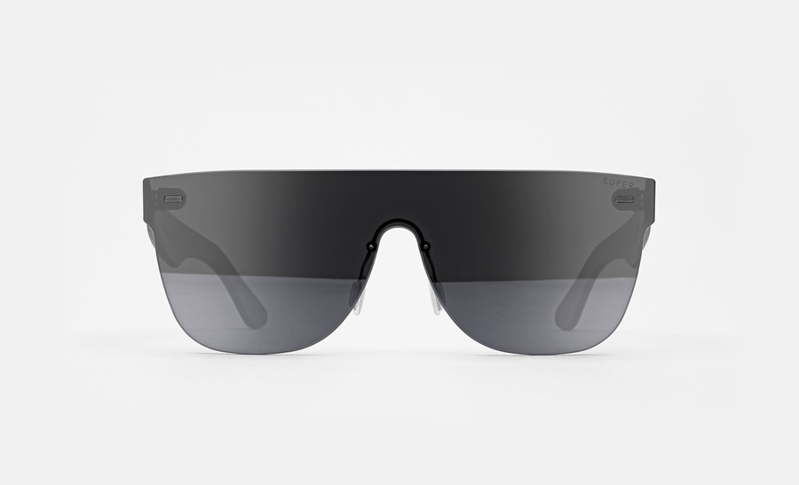Super by RETROSUPERFUTURE® — sluneční brýle bez obrouček, retrofuturistické, moderní, zrcadlové brýle — černé — skla Zeiss
