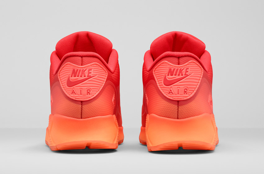 Nike Air Max 90 Hyp — London – Aperitivo — City Collection — dámské boty, zadní pohled — oranžové, červené