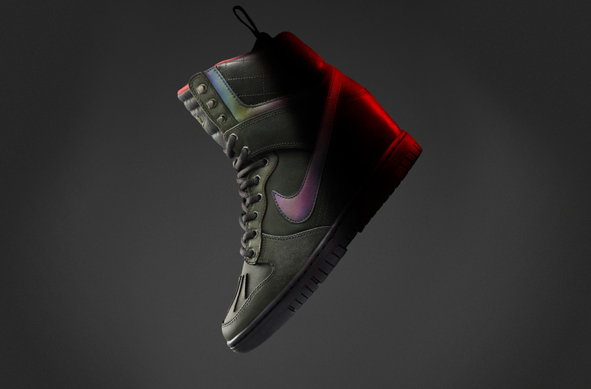 Nike Dunk Sky High 2.0 SneakerBoot — dámské zimní boty, vysoké kotníkové, tmavě zelené, kožené, s reflexními prvky