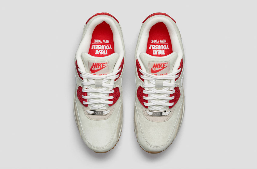 Nike Air Max 90 — New York – Strawberry Cheesecake — City Collection — dámské boty, horní pohled — světle béžové