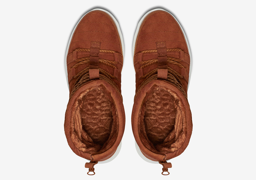 Dámské sněhule Nike Roshe One Hi Suede — hnědé, semišové — vysoké zimní boty — vnitřní detail