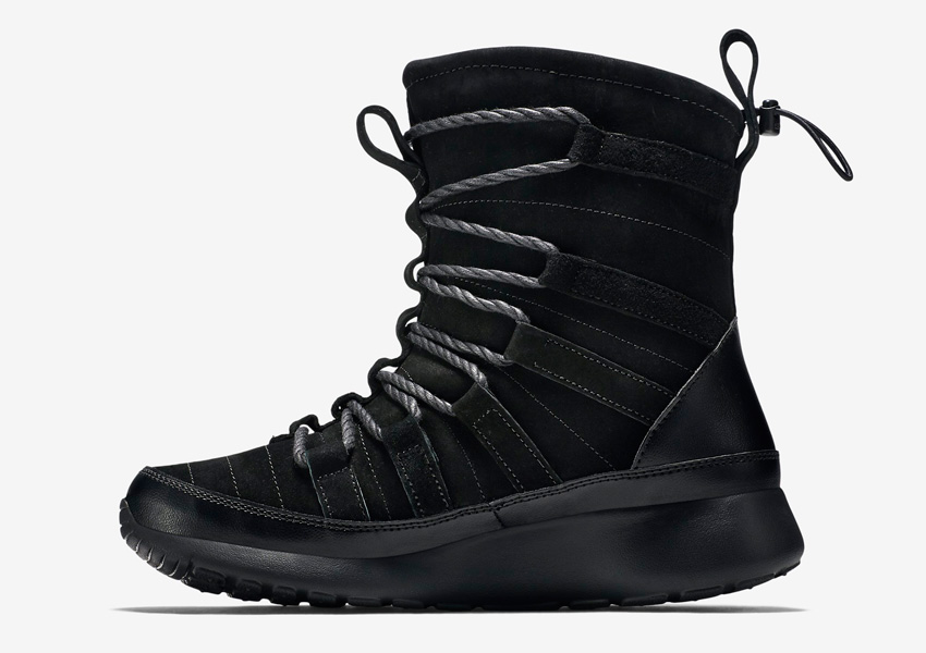 Dámské sněhule Nike Roshe One Hi Suede — vysoké zimní boty — černé, semišové