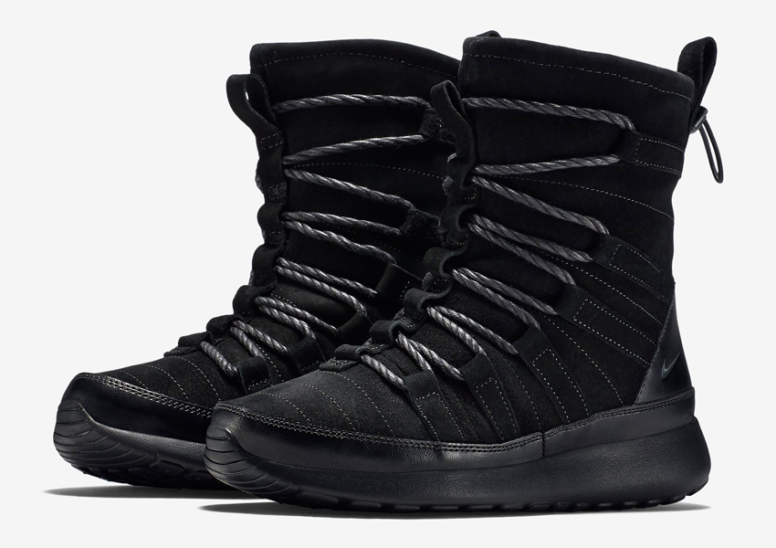 Dámské sněhule Nike Roshe One Hi Suede — černé, semišové — vysoké zimní boty