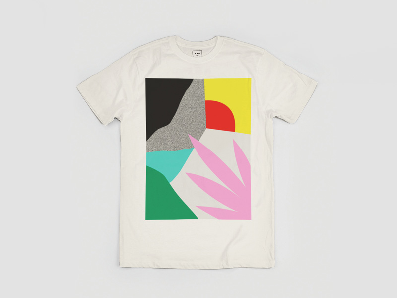 MAMAMA — bílé tričko Dawn s velkým barevným potiskem, abstrakce — kolekce COP21