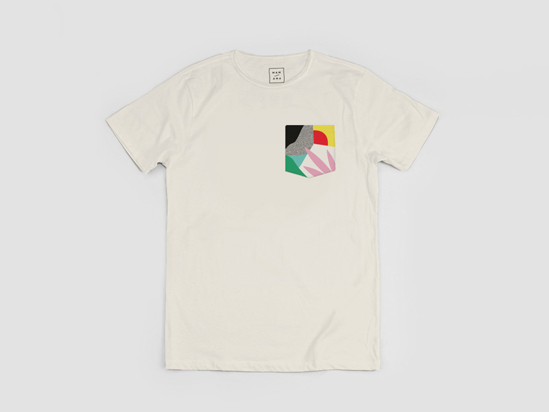 MAMAMA — krémové tričko Dawn Pocket s velkým barevným potiskem a náprsní kapsičkou, abstrakce — kolekce COP21