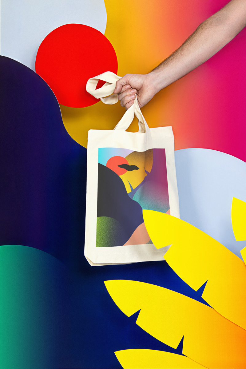 MAMAMA — krémová nákupní plátěná taška Dusk Tote Bag, abstrakce — kolekce COP21