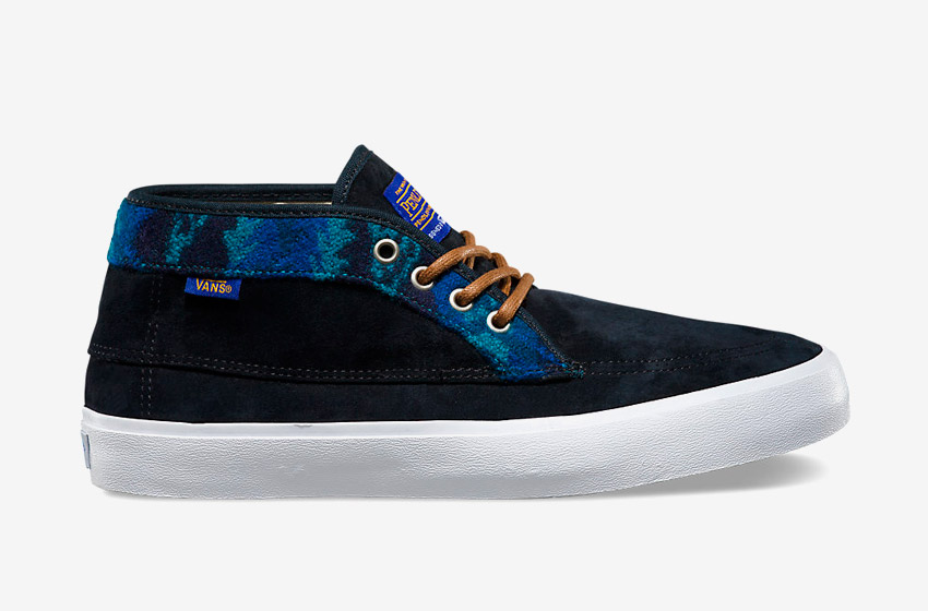 Vans x Pendleton — Fairhaven SF — zateplené kotníkové boty s kožíškem, vlněné sneakers se vzory, vysoké — černé, modré — dámské, pánské