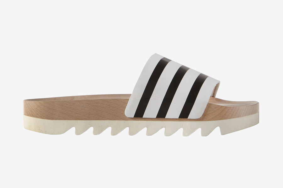 adidas Originals Adilette Wood — dřevěné pantofle — dámské nazouváky — černo-bílé — dřeváky