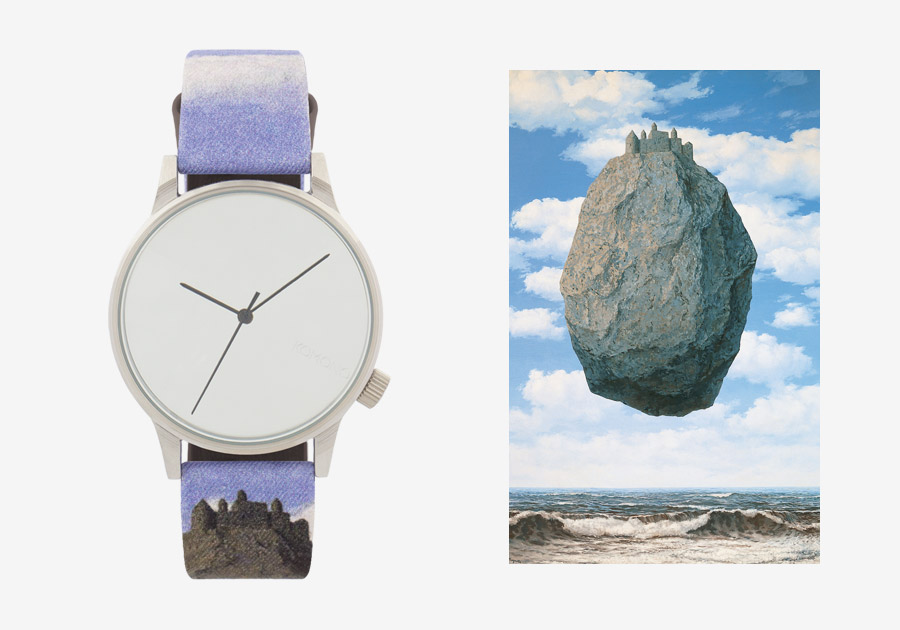 Komono x René Magritte — hodinky Winston — pánské, dámské — surrealistické motivy — The Castle of the Pyrenees — Hrad v Pyrenejích