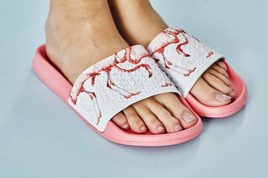 Slydes — dámské pantofle — růžové, bílé s plameňáky — nazouváky, slides