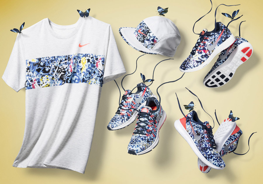 Nike Jungle Pack — běžecké oblečení, barevné — pánské běžecké boty, tričko, kšiltovka — sportovní oblečení