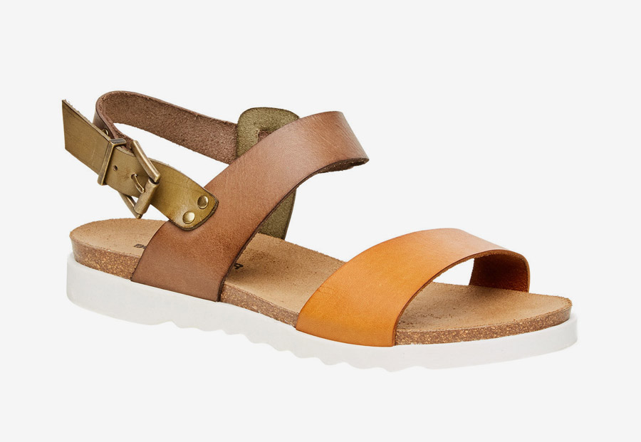 Weinbrenner — dámské sandály — kožené — černý a světle růžový pásek — korková stélka, bílá podrážka — letní sandálky