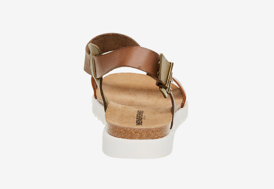 Weinbrenner — dámské sandály — kožené — světle a tmavě hnědý pásek — korková stélka, bílá podrážka — letní sandálky