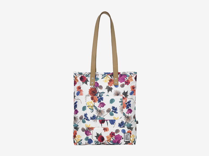 The Pack Society — nákupní taška přes rameno/do ruky — bílá, barevná — s květinovým vzorem — Shopper
