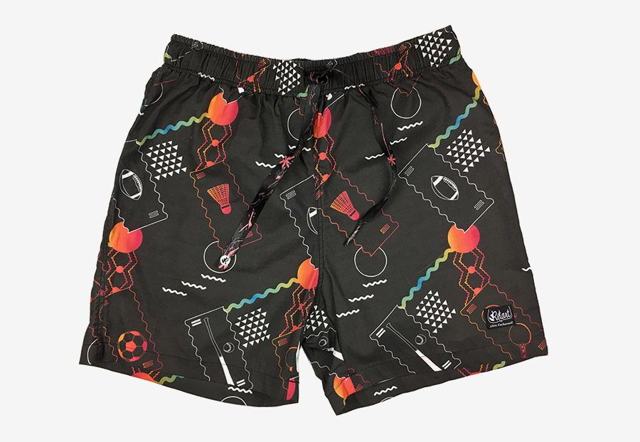 Retart — pánské koupací šortky — plavky — černé, barevné — swim shorts — s ilustracemi, sportovní motivy — Alica Kucharovič