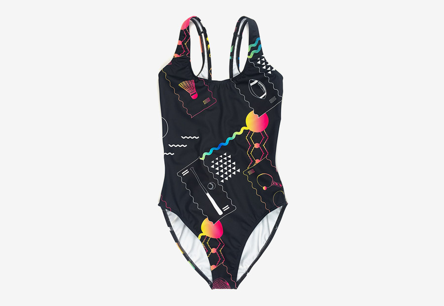 Retart — dámské jednodílné plavky — černé, barevné — swimsuit — s ilustracemi, sportovní motivy — Alica Kucharovič
