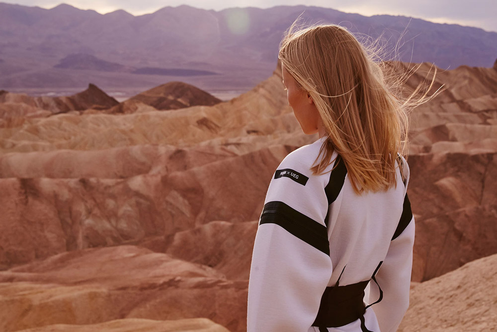 PUMA x UEG — Gravity Resistance — dámské futuristické šaty — bílé — lookbook