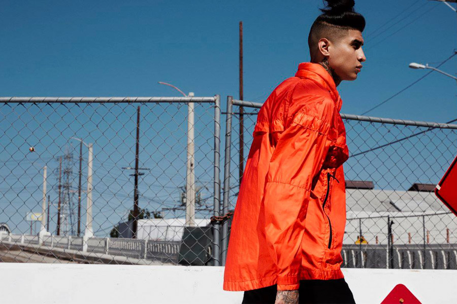 NikeLab Windrunner x Stone Island — pánská bunda — nepromokavá větrovka s kapucí — oranžová — windbreaker