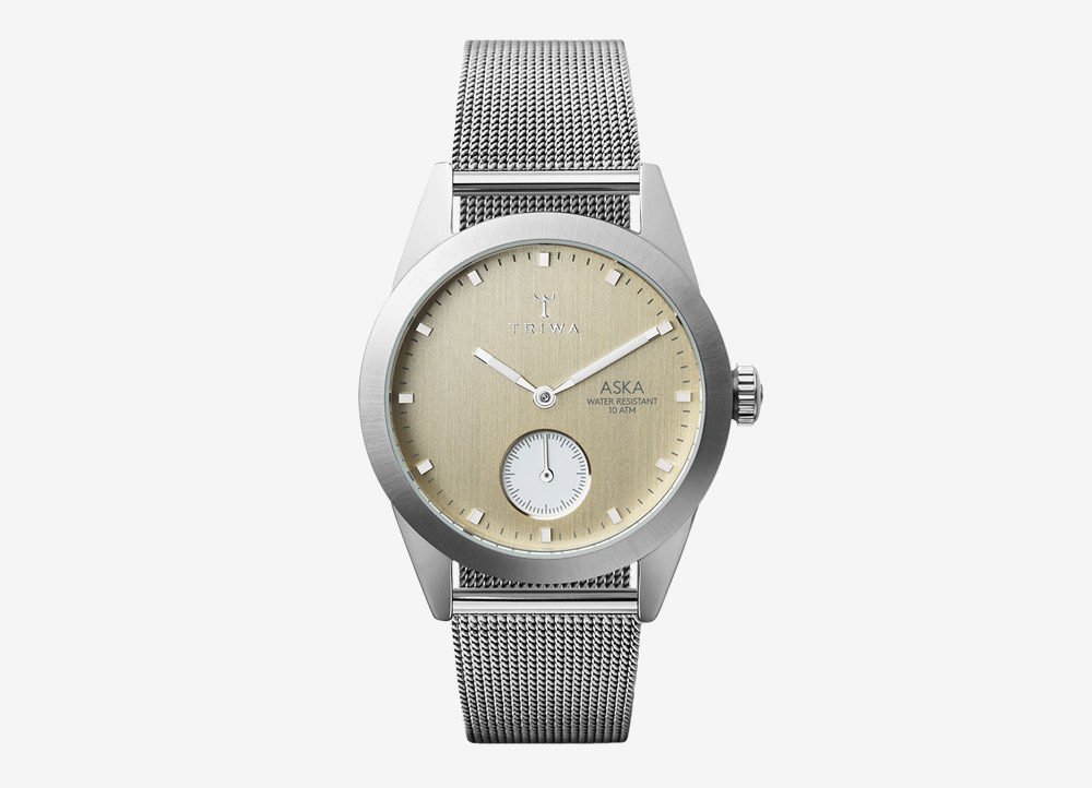 Triwa Aska — Birch — dámské hodinky — náramkové — ručičkové — ocelové — stříbrné — zlatý ciferník