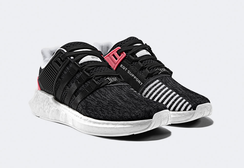 adidas Originals — EQT Support 93/17 — boty — tenisky — sneakers — bílo-černé, křiklavě červené detaily
