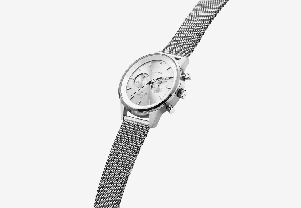 Hodinky Triwa — Stirling Nevil 2.0 — náramkové hodinky — dámské a pánské — stříbrný náramek a pouzdro — luxusní, stříbrné